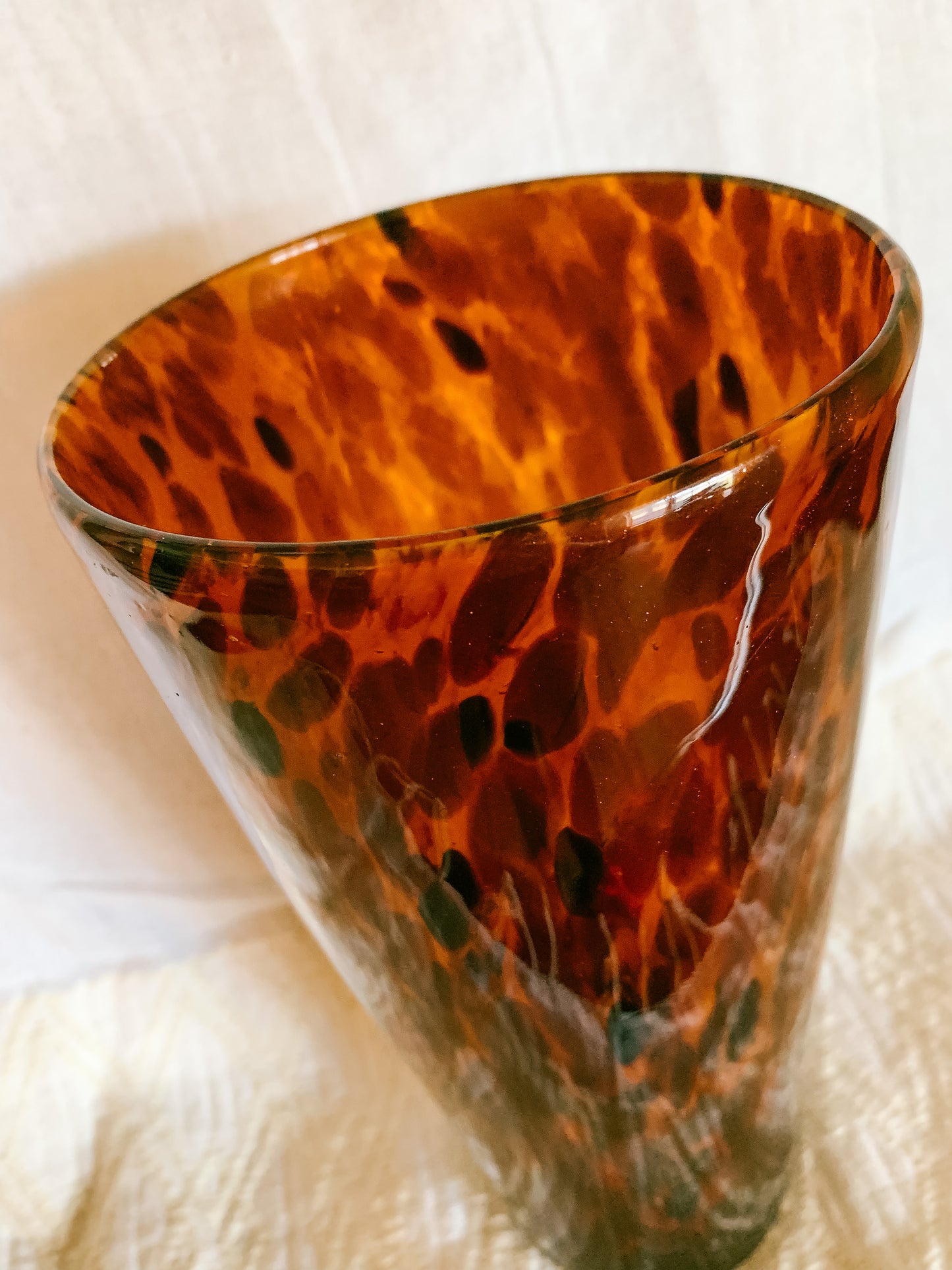 Vintage Blown Empoli style tortoise glass vase