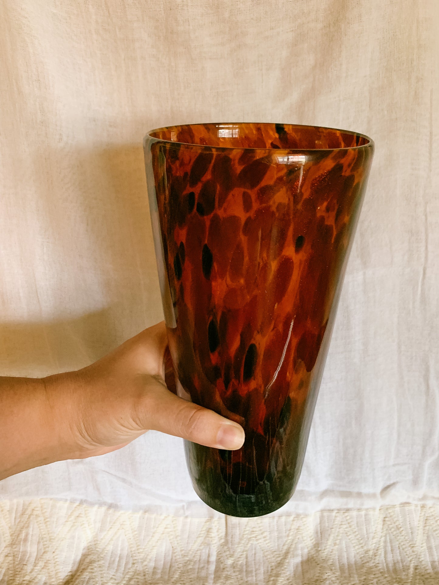 Vintage Blown Empoli style tortoise glass vase