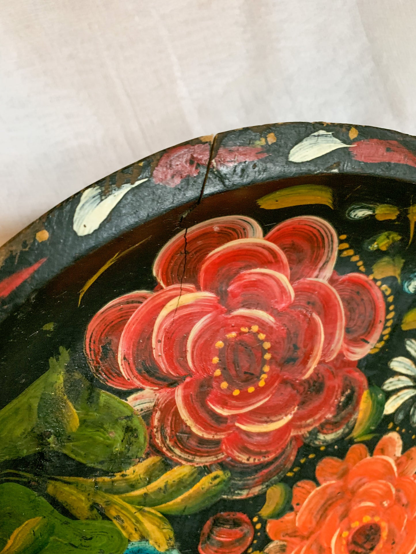 Vintage Hand Painted Mexican Batea Flower Bowl