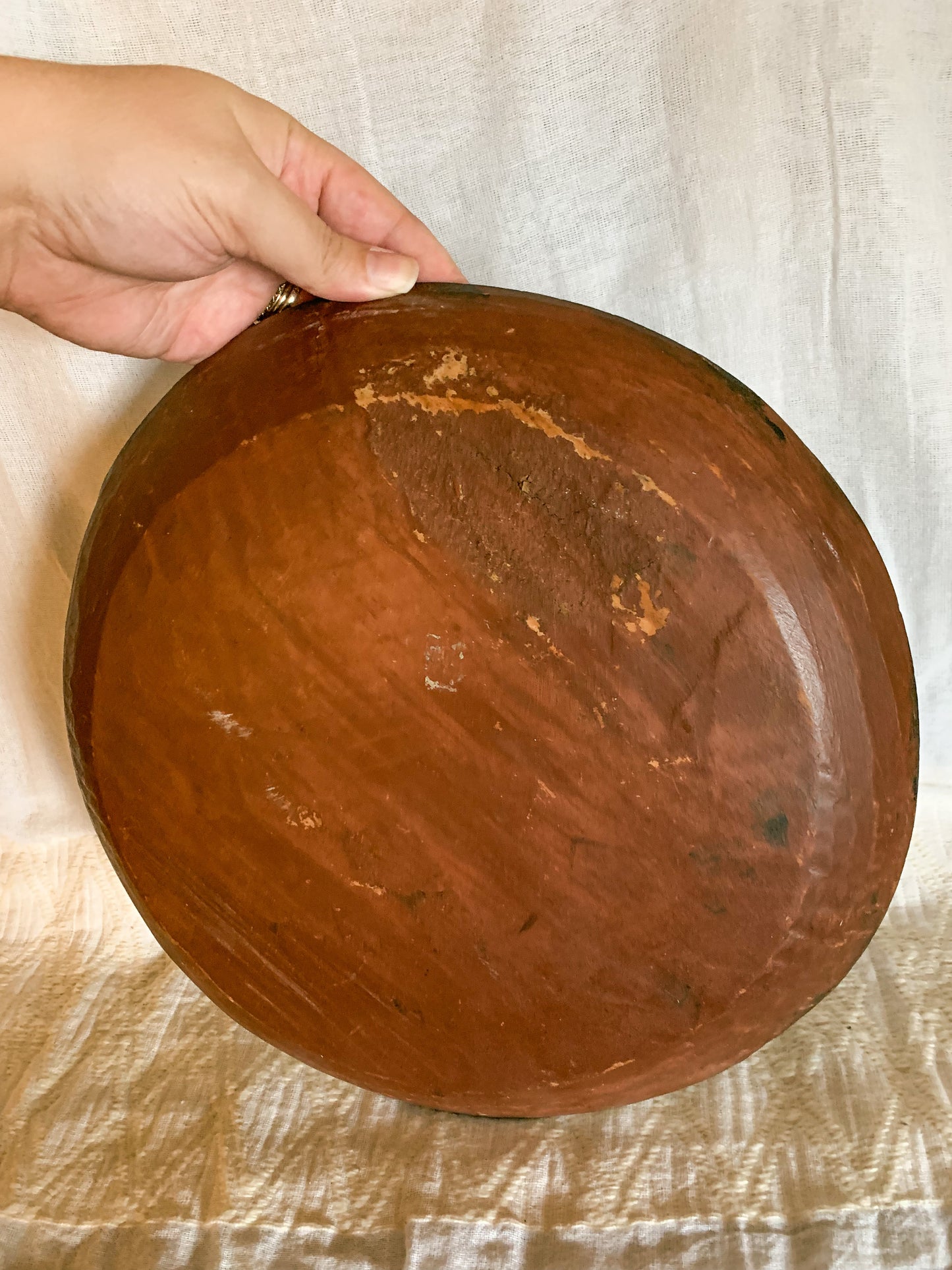 Vintage Hand Painted Mexican Batea Flower Bowl