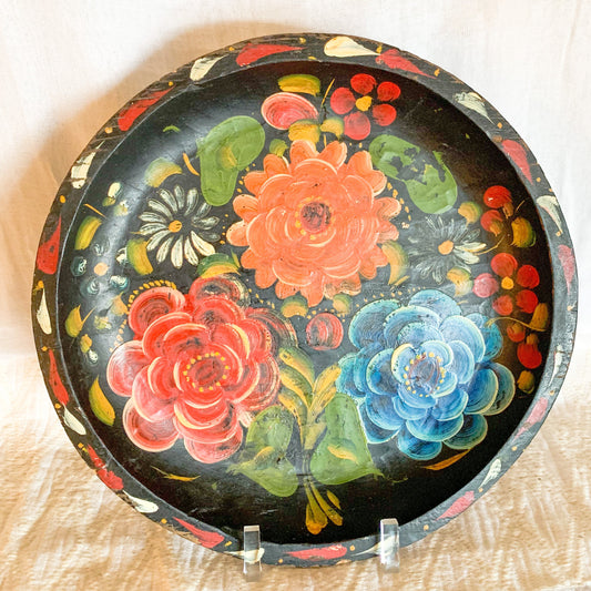 Vintage Hand Painted Mexican Batea Flower Bowl