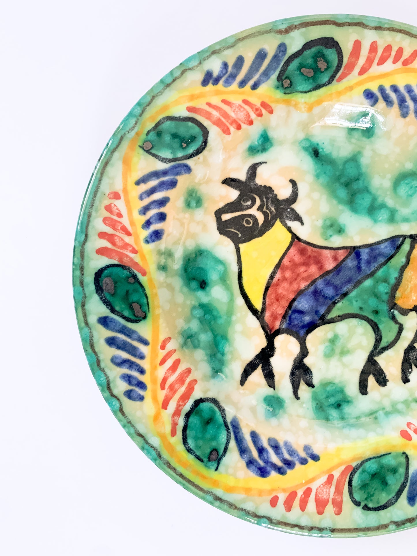 Signed Picasso Style Mid-Century Spanish Majolica Bull Plate