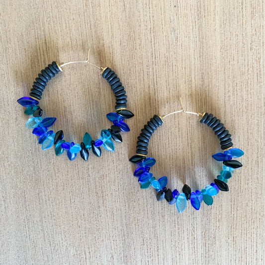 Black and Blues Fringe Hoops