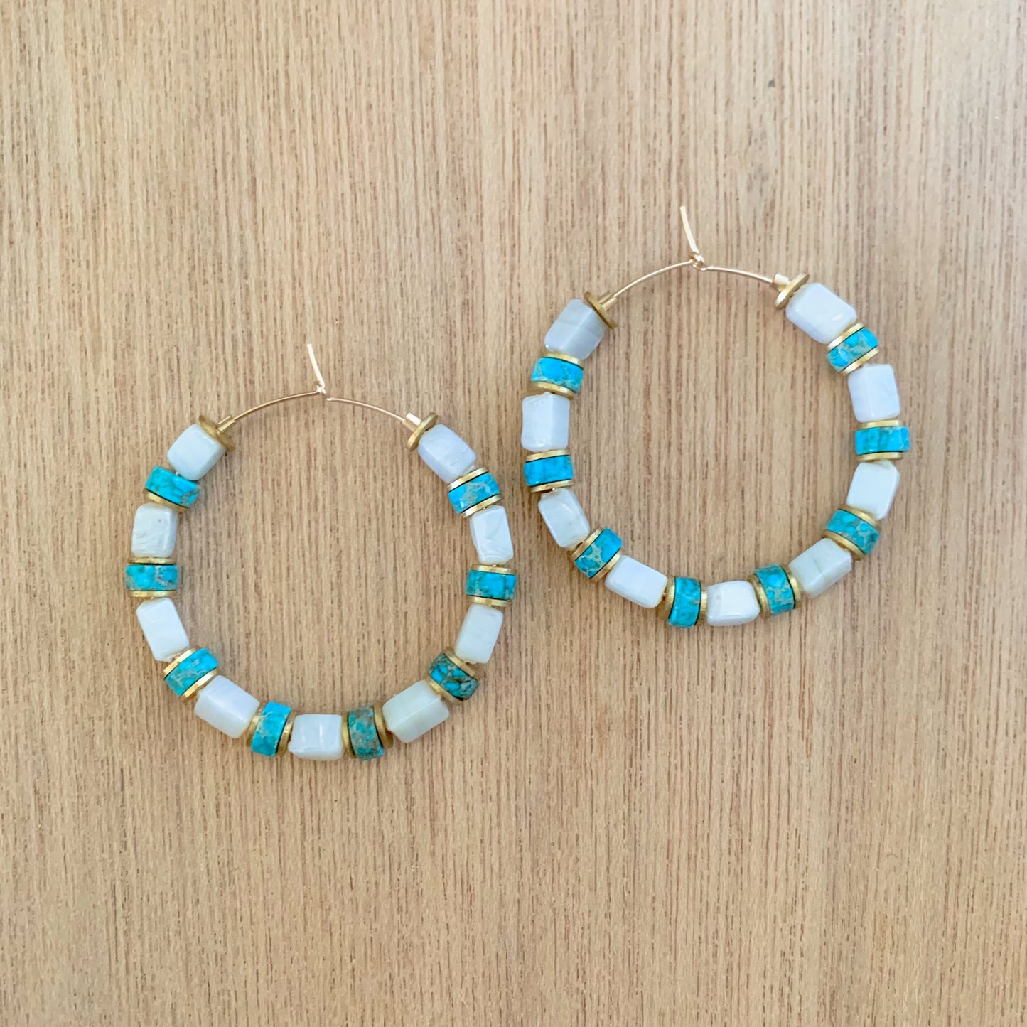 White and Turquoise Hoop Earrings