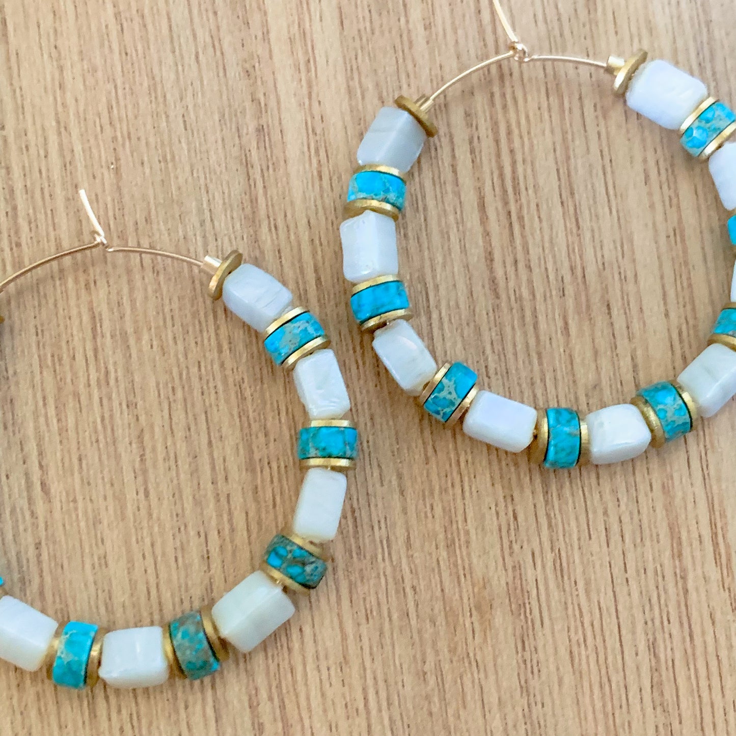 White and Turquoise Hoop Earrings