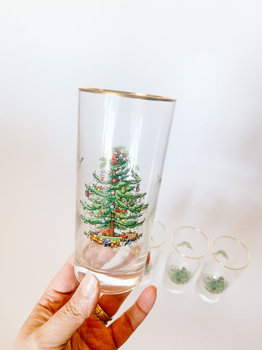 Vintage Spode Christmas Tree High Ball Glasses, set of 4