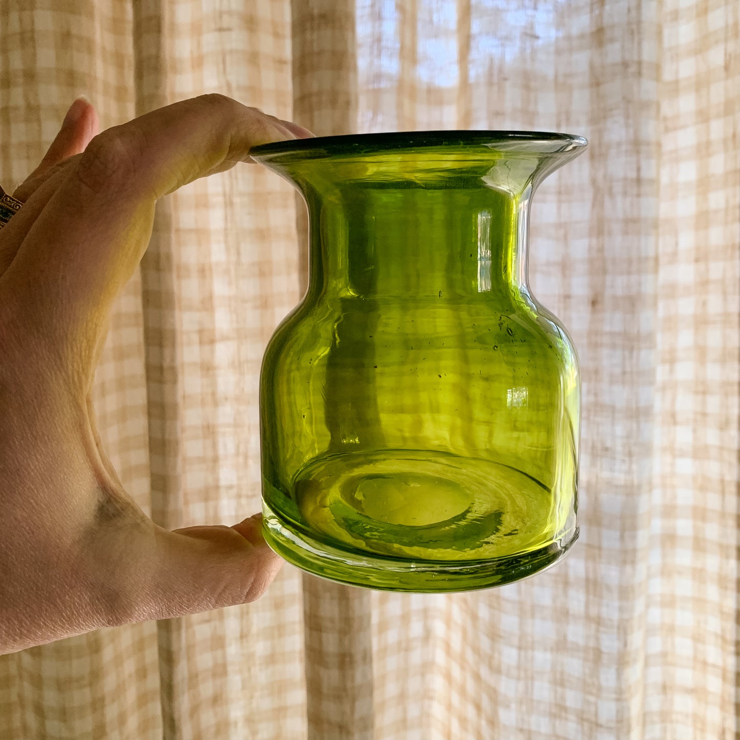 Mid-Century Hand Blown Olive Green Glass Vase