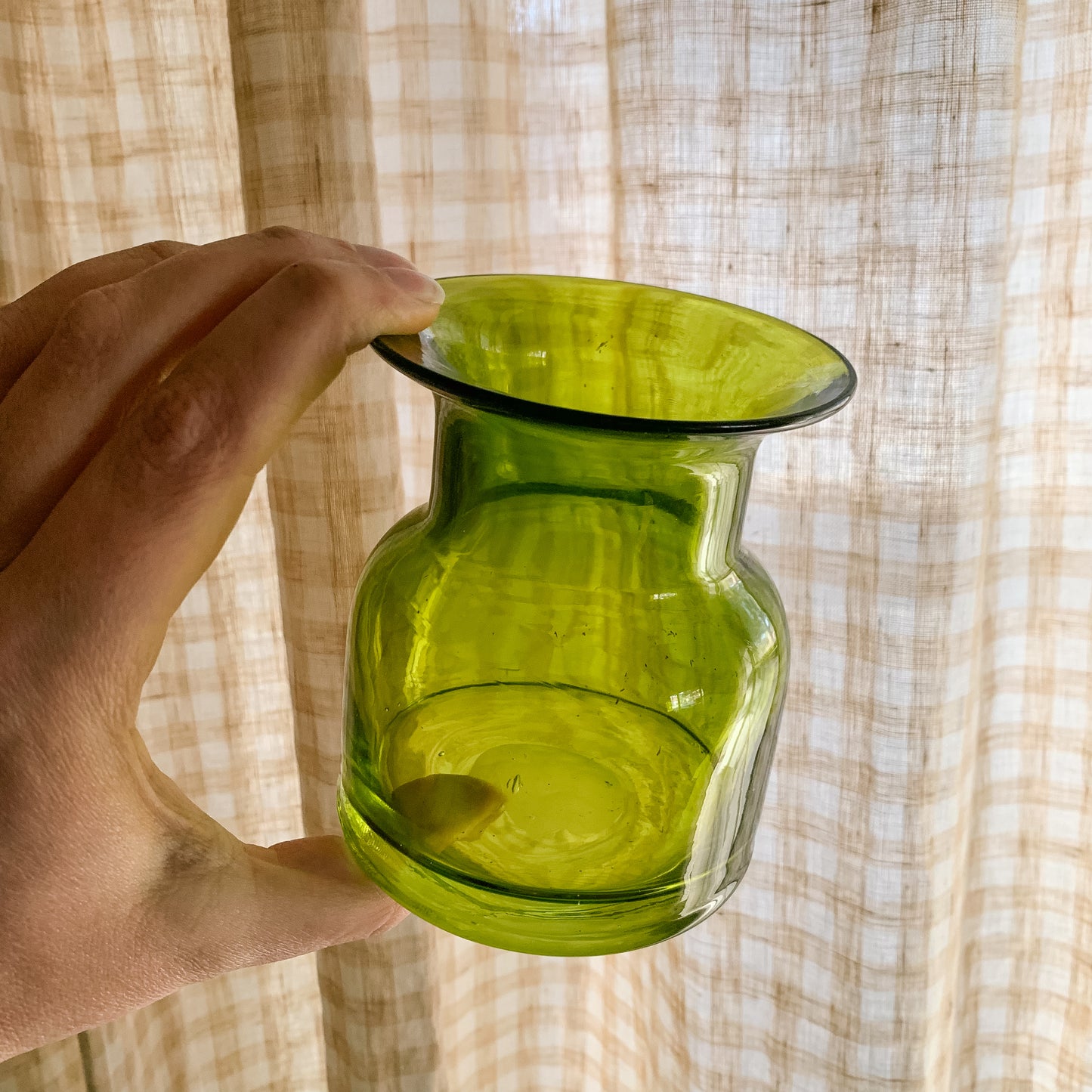 Mid-Century Hand Blown Olive Green Glass Vase