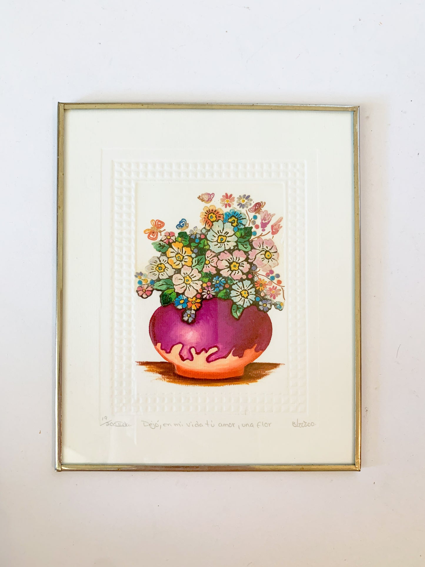 Original Hand Painted Floral Intaglio Print