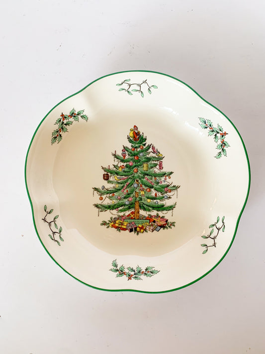 Vintage Spode Christmas Tree Scalloped Serving Bowl