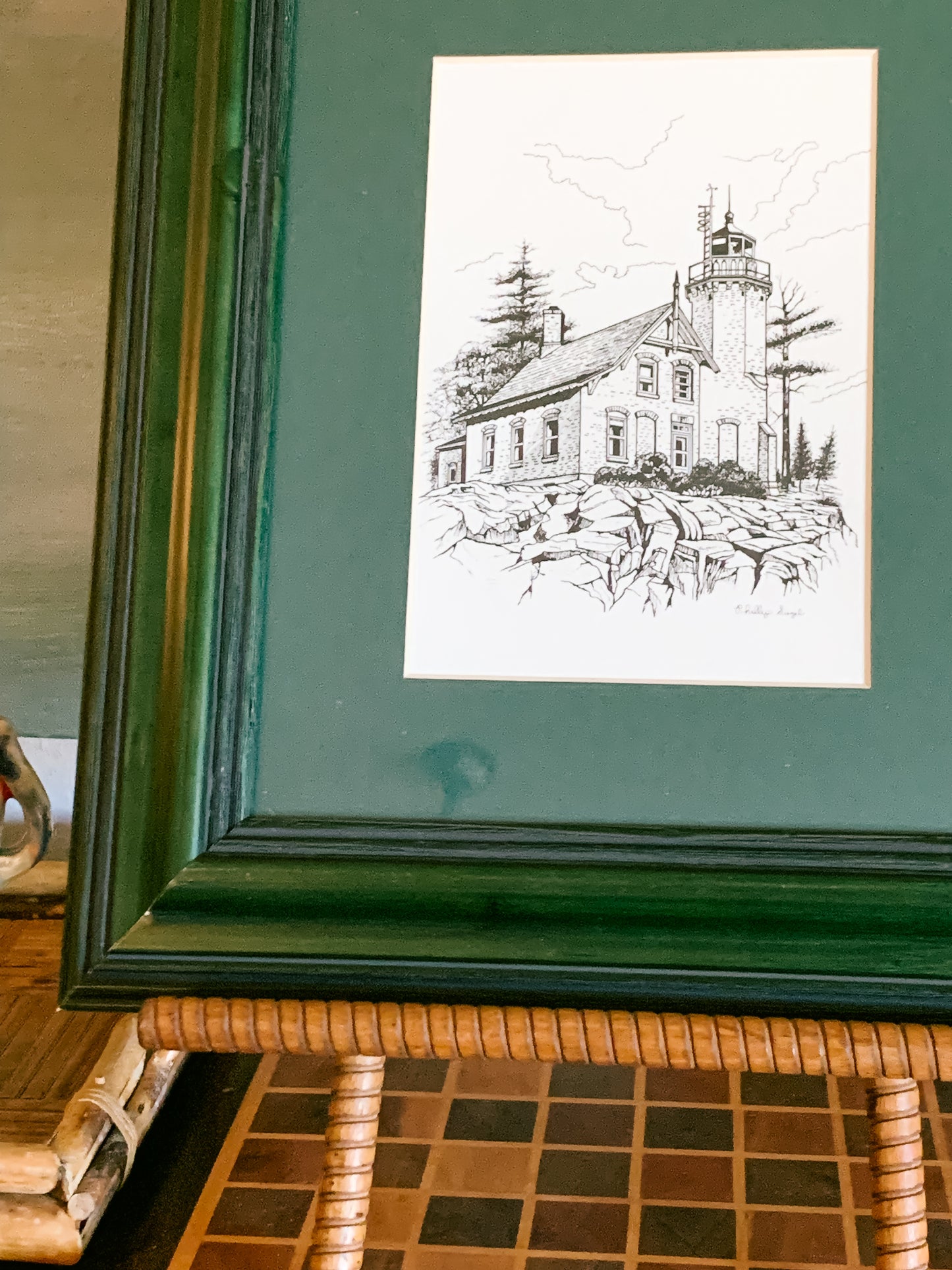 Framed Print of Eagle Bluff Lighthouse Line Drawing by Phillip Siegel