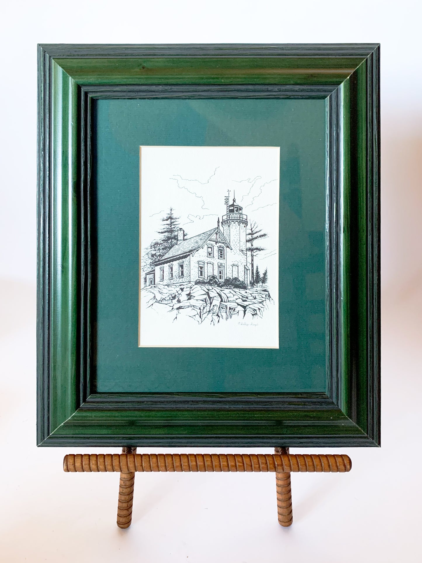 Framed Print of Eagle Bluff Lighthouse Line Drawing by Phillip Siegel