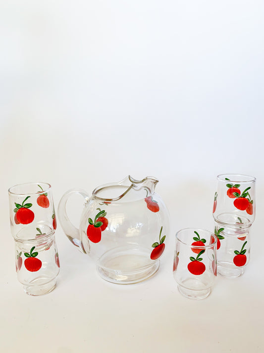 1950s Federal Glass Cherry/Tomato Juice pitcher and glasses