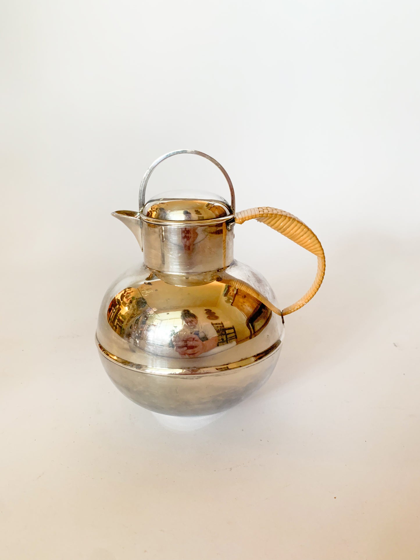 1930s Silver Plate and rattan creamer pitchers