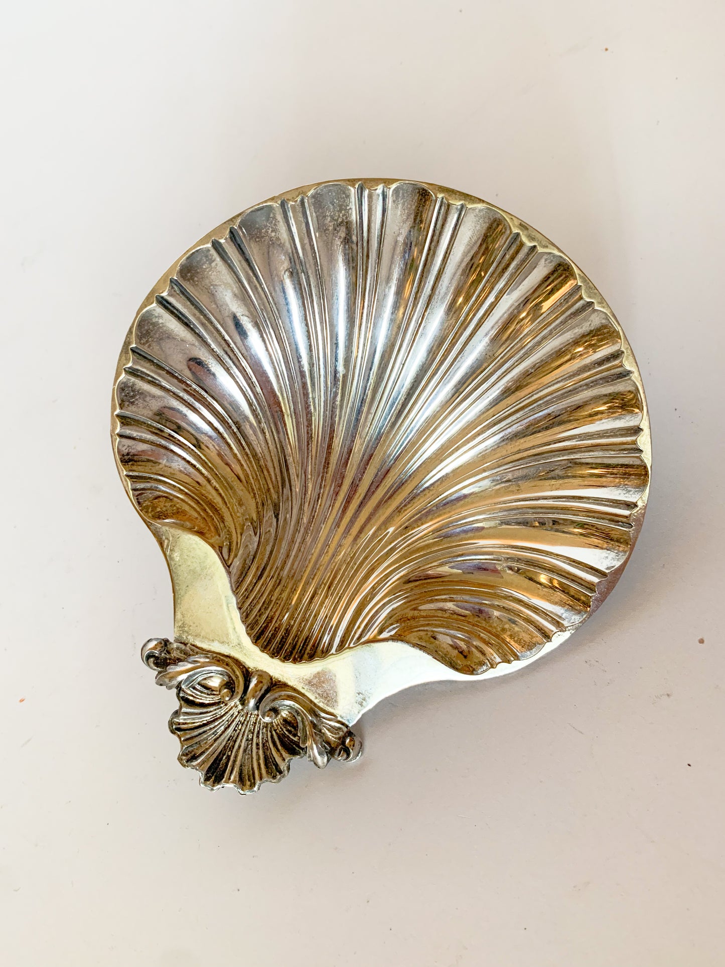 Vintage Sheffield Plate Silver Clam Shell Dish, trinket dish