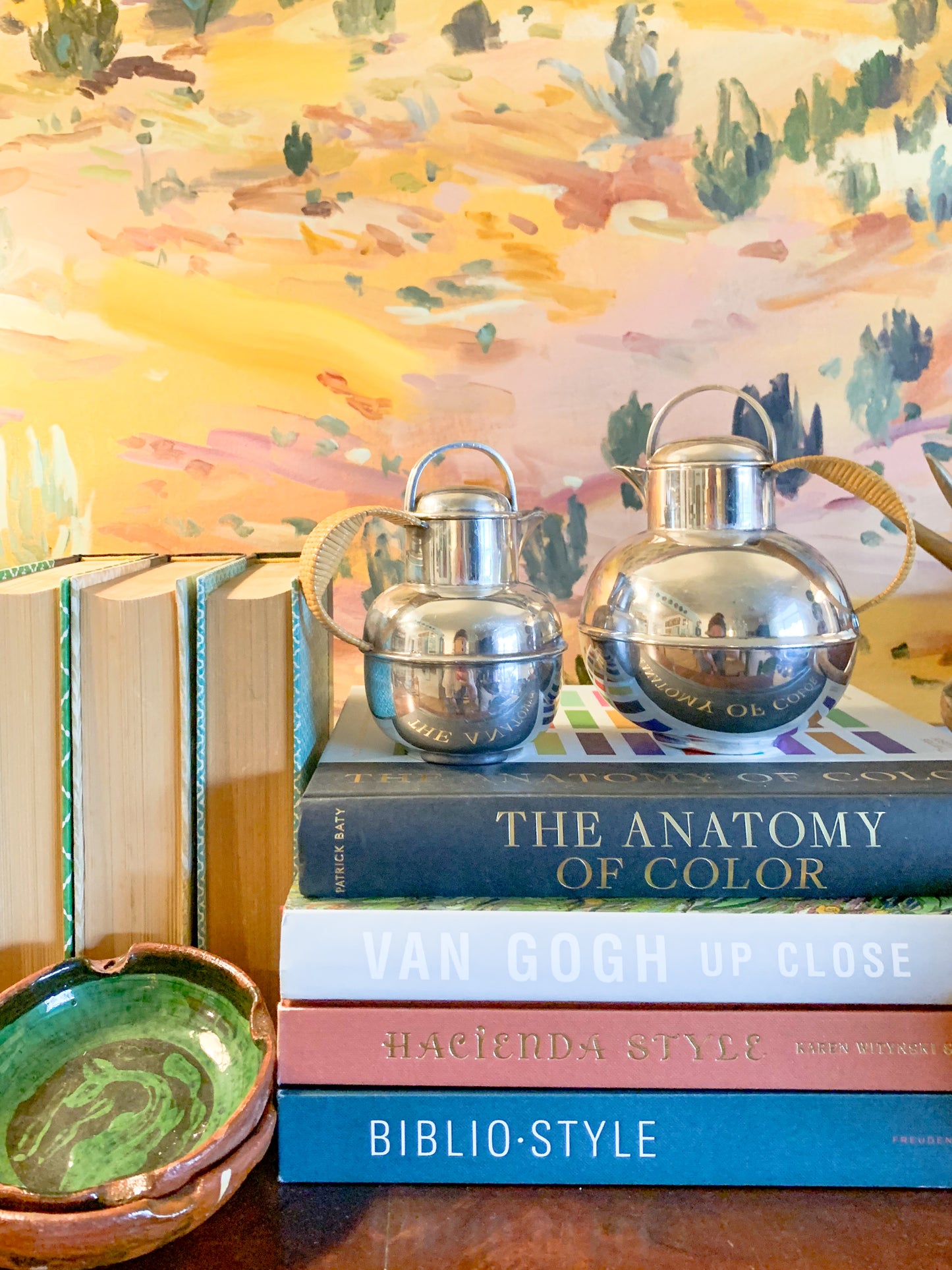 1930s Silver Plate and rattan creamer pitchers