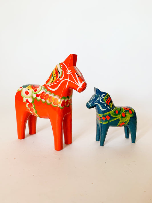 Late 20th Century Swedish Modern Hand Painted Dala Horses by Nils Olsson - a Pair