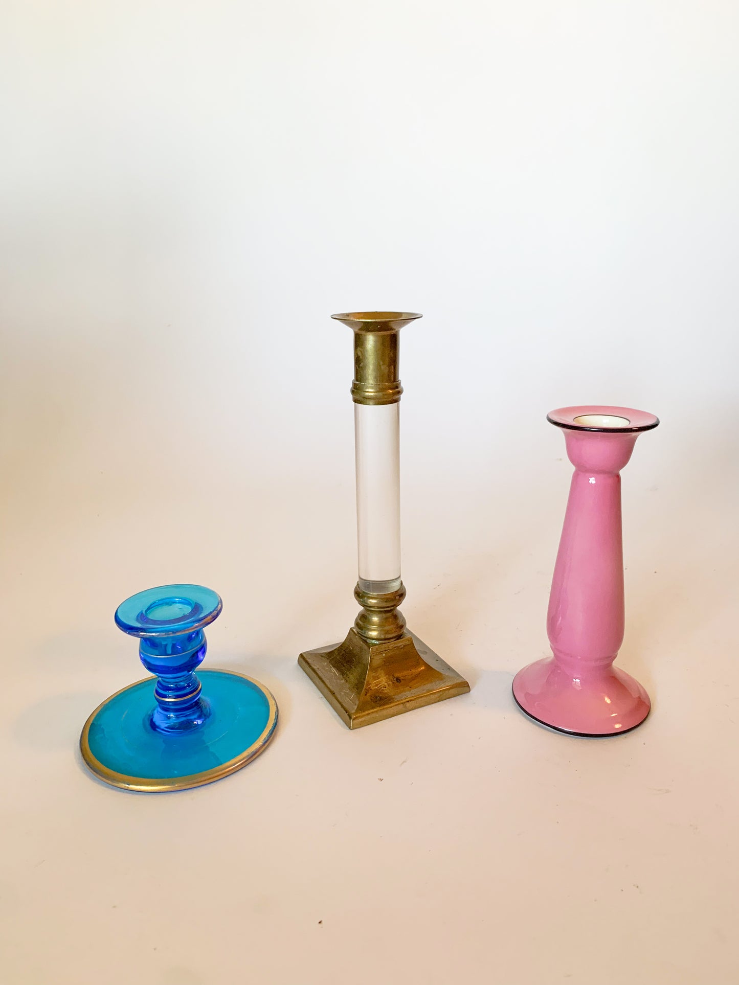 Vintage Pink and Black Ceramic Candlestick