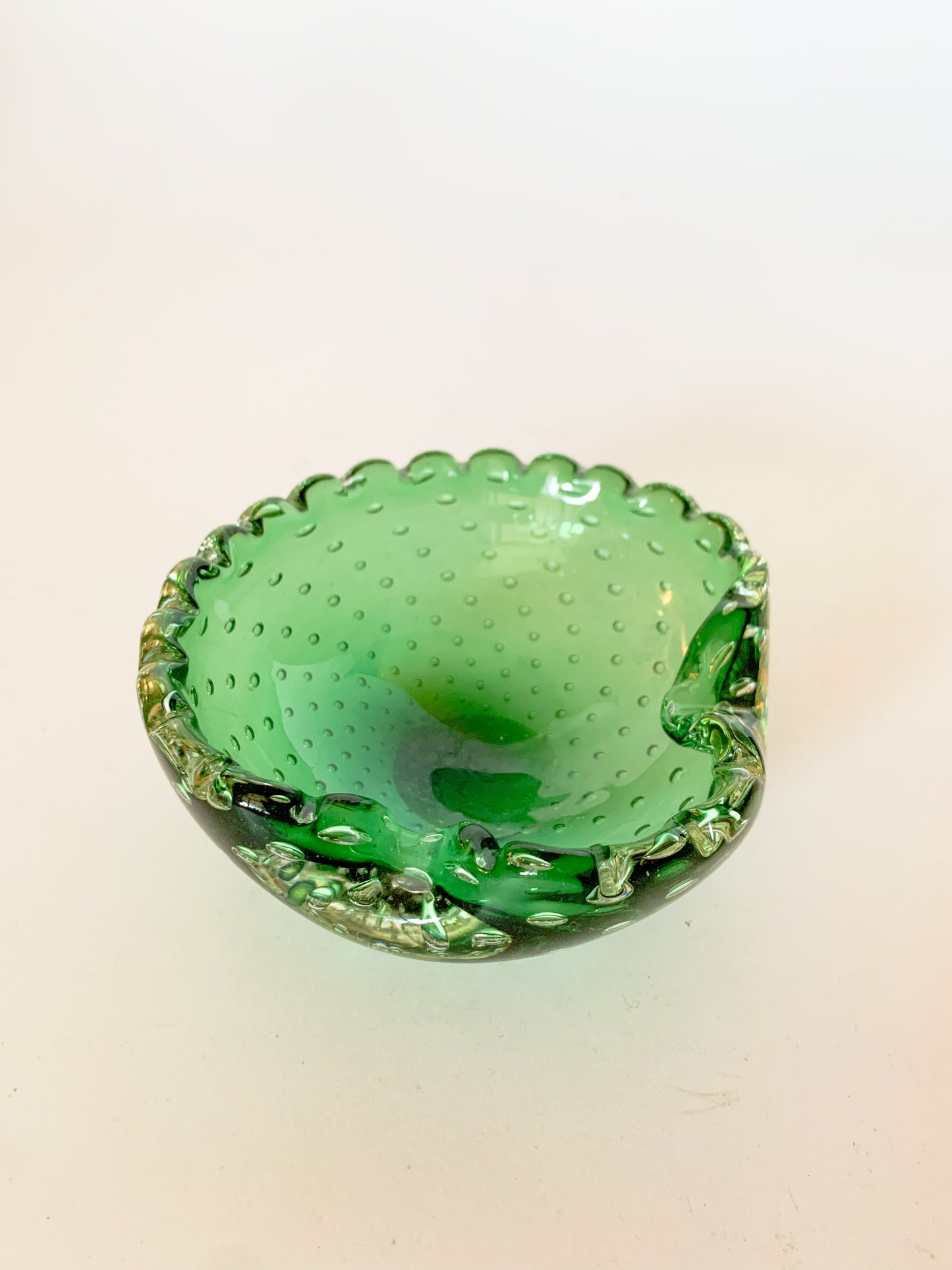 Vintage Emerald Green Murano Glass Catch All Dish