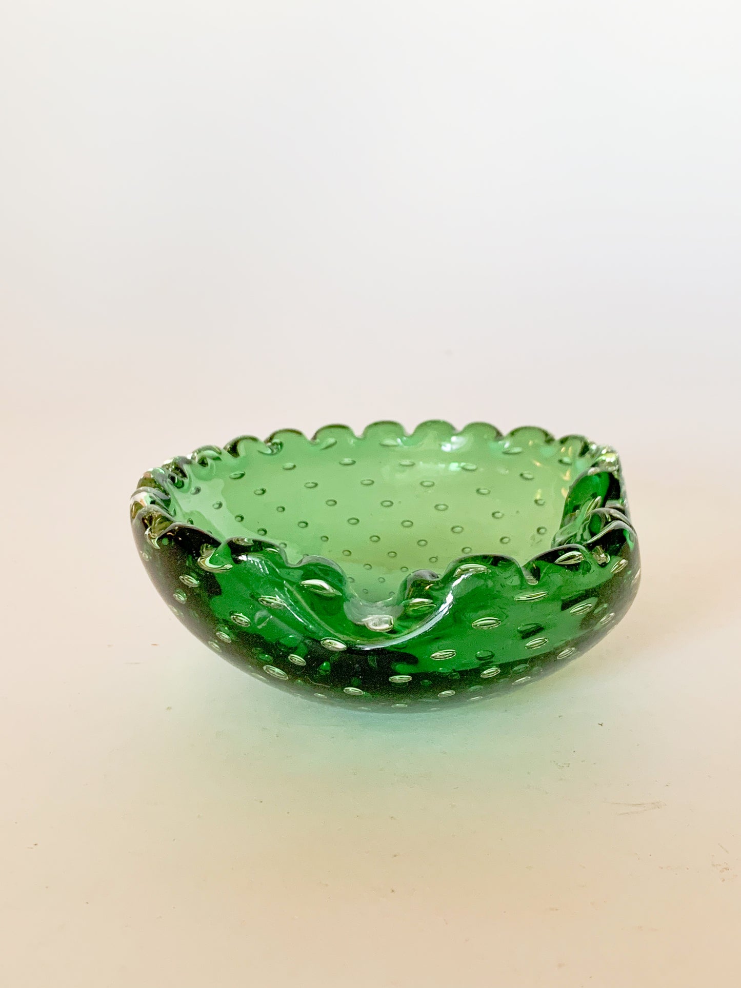 Vintage Emerald Green Murano Glass Catch All Dish