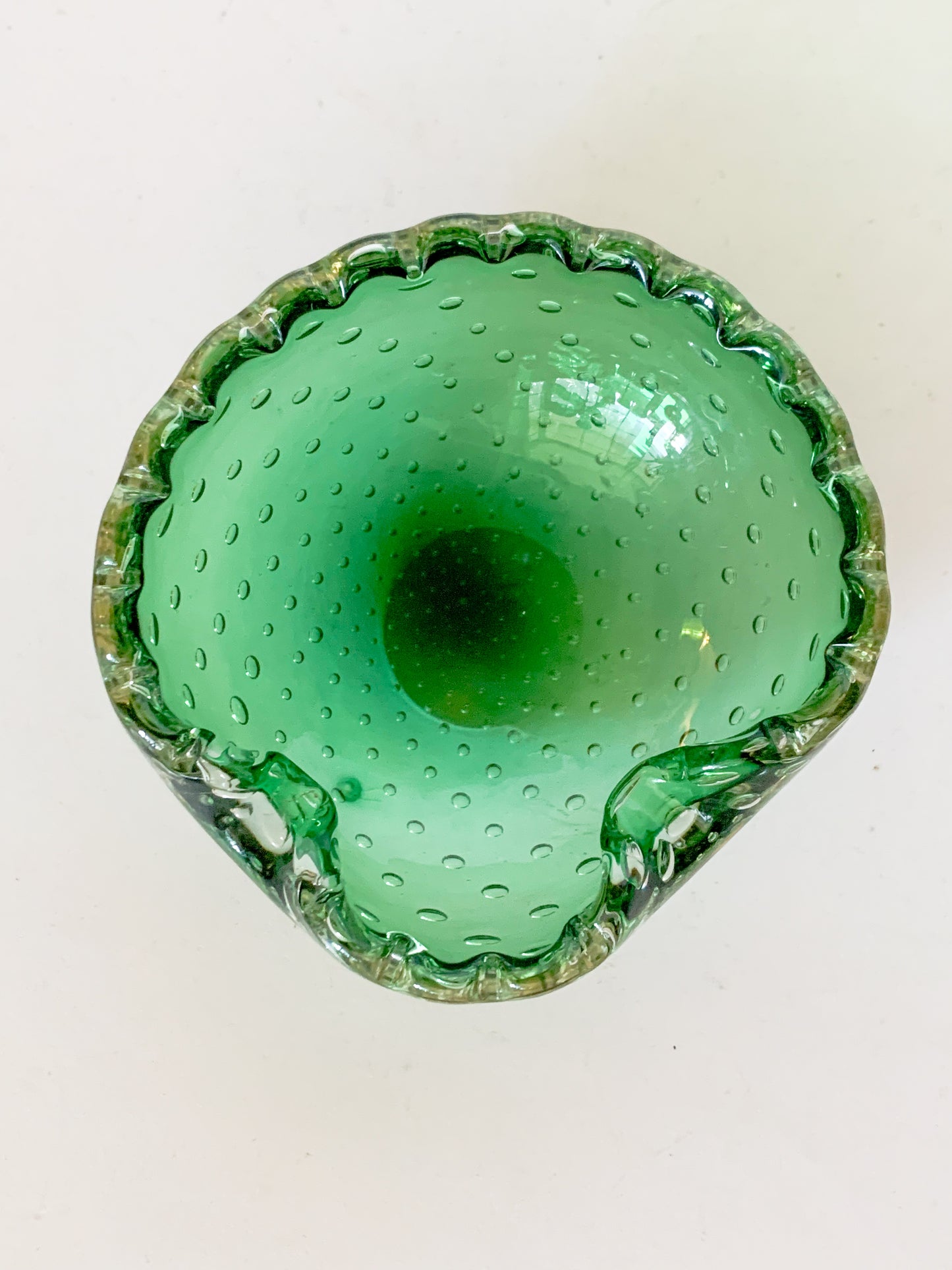 Vintage Emerald Green Murano Glass Catch All Dish