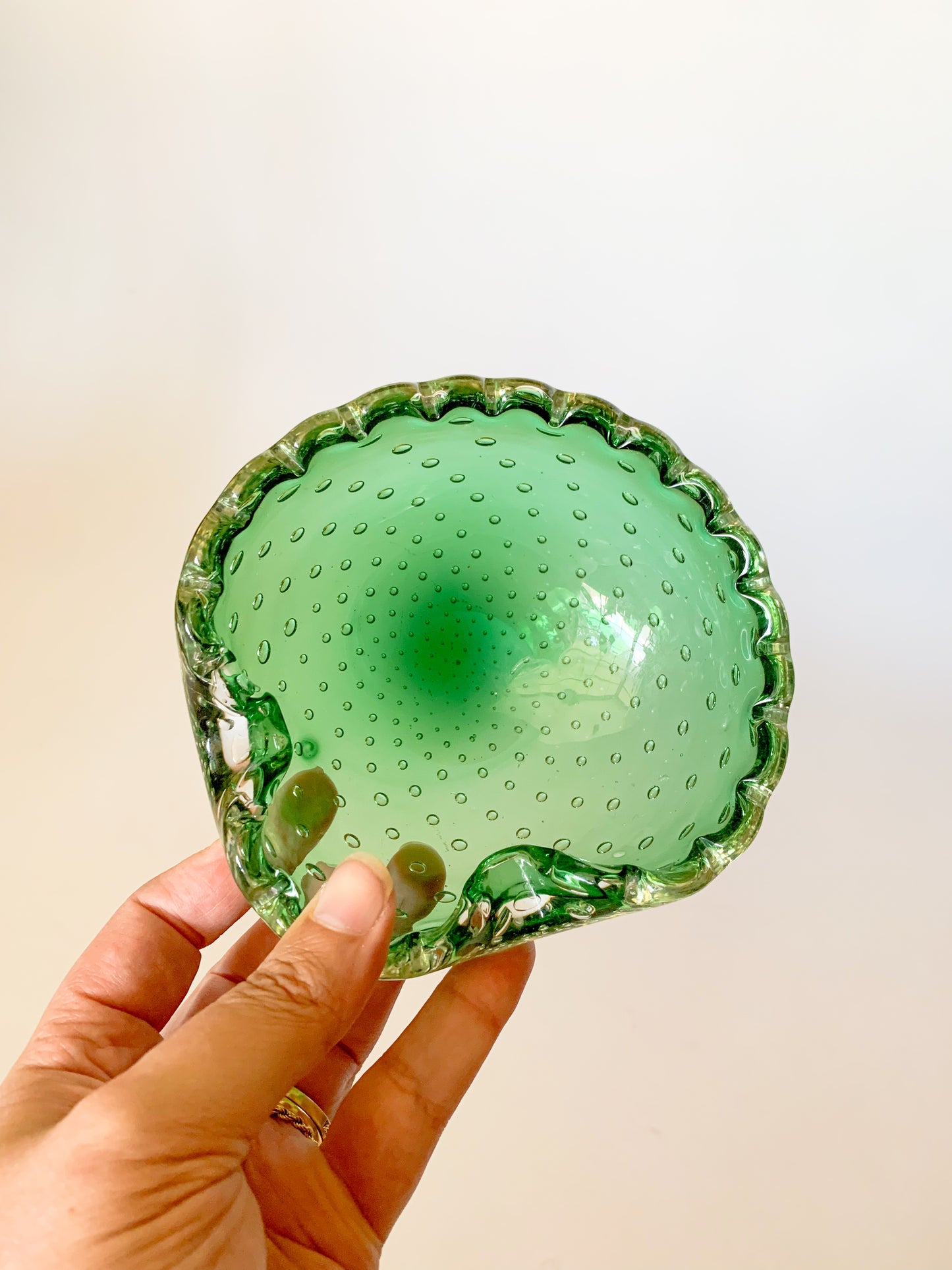 Vintage Emerald Green Murano Glass Catch All Dish