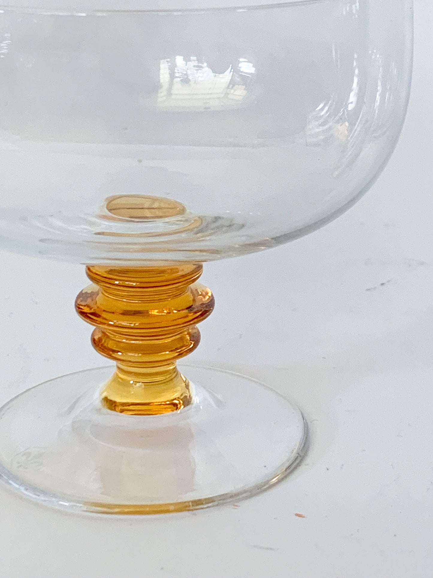 Vintage Pair of Yellow Beehive Stemmed Crystal Coupes