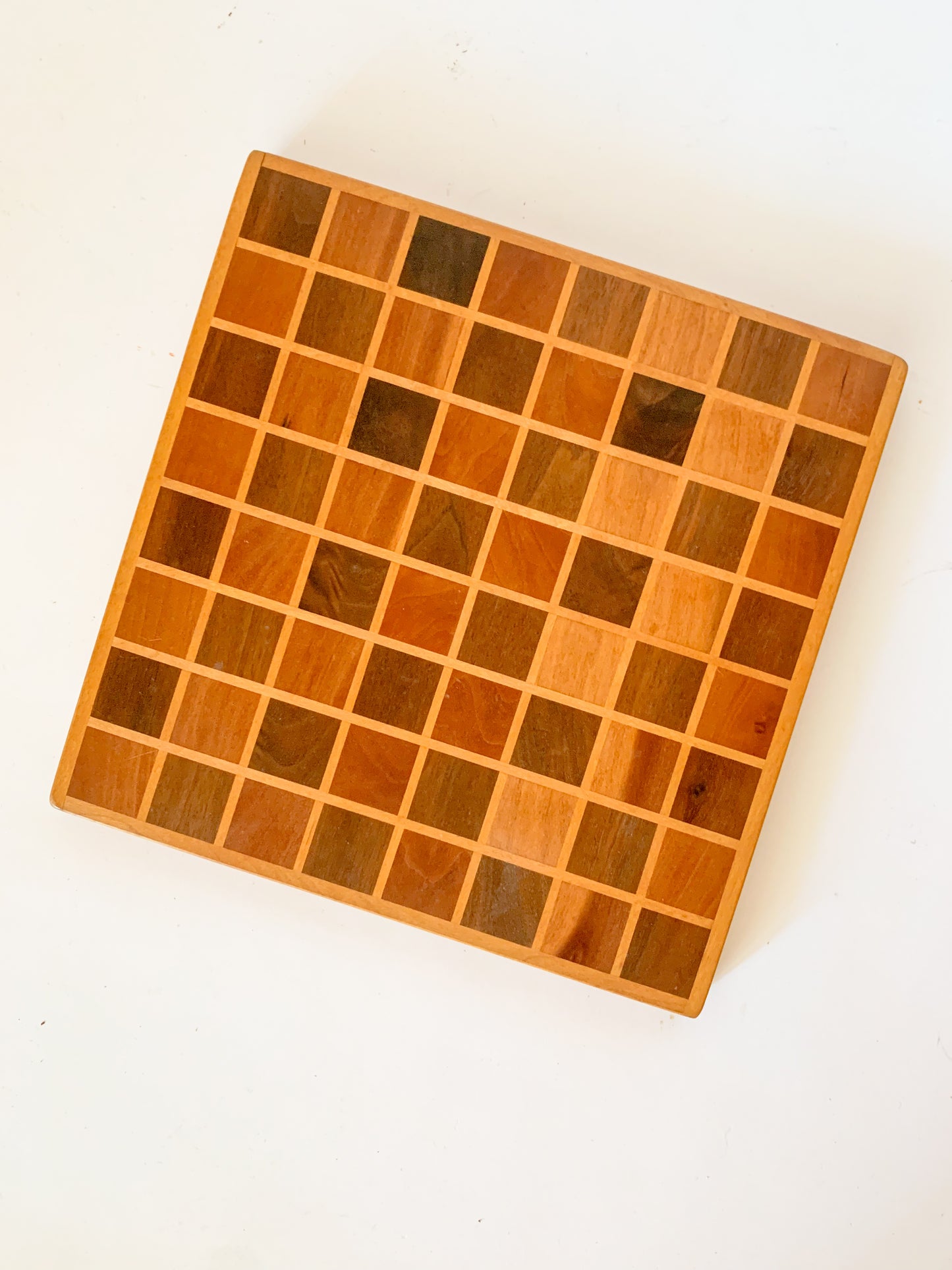 Vintage Inlaid Wood Checkerboard