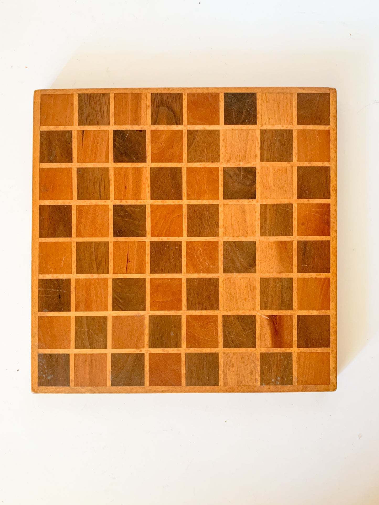 Vintage Inlaid Wood Checkerboard