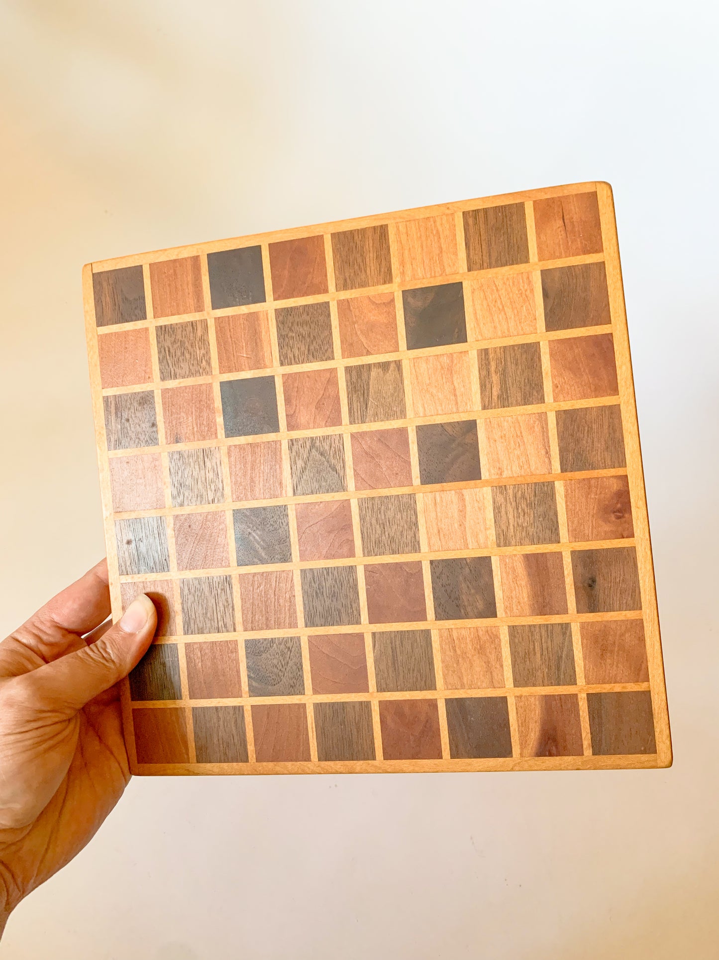 Vintage Inlaid Wood Checkerboard