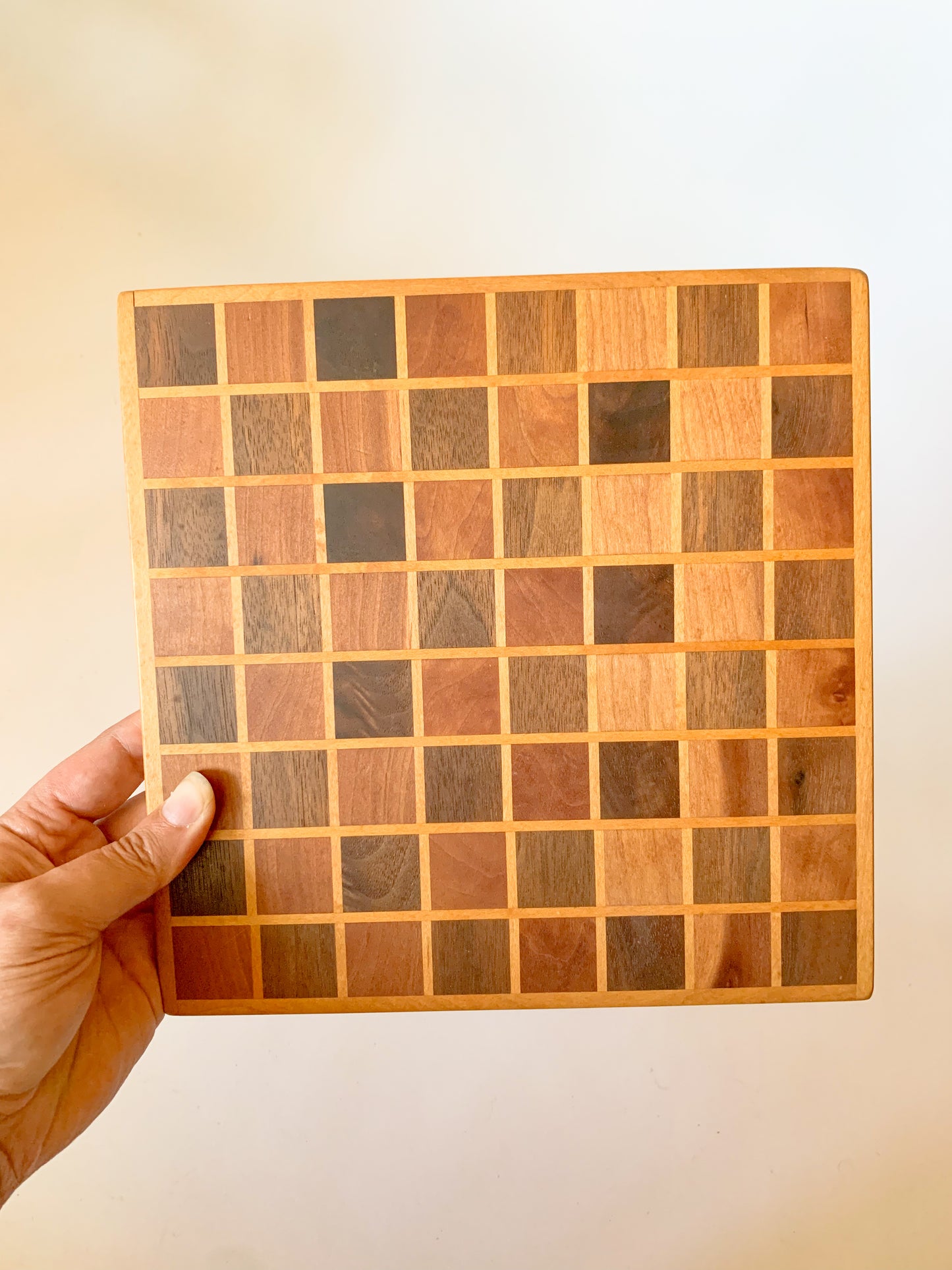 Vintage Inlaid Wood Checkerboard