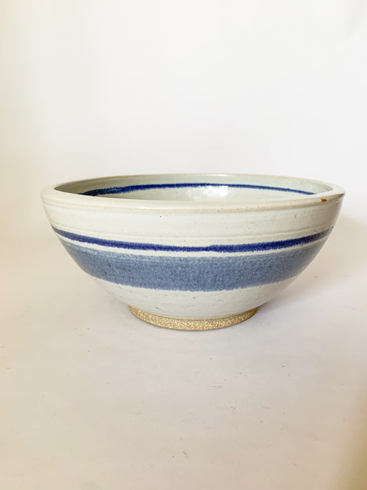 Large Vintage Studio Pottery Blue Striped Bowl