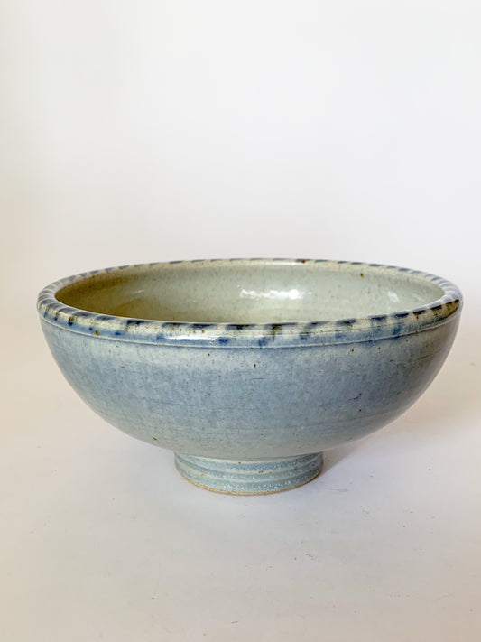 Studio Pottery Bowl with blue dash design on rim