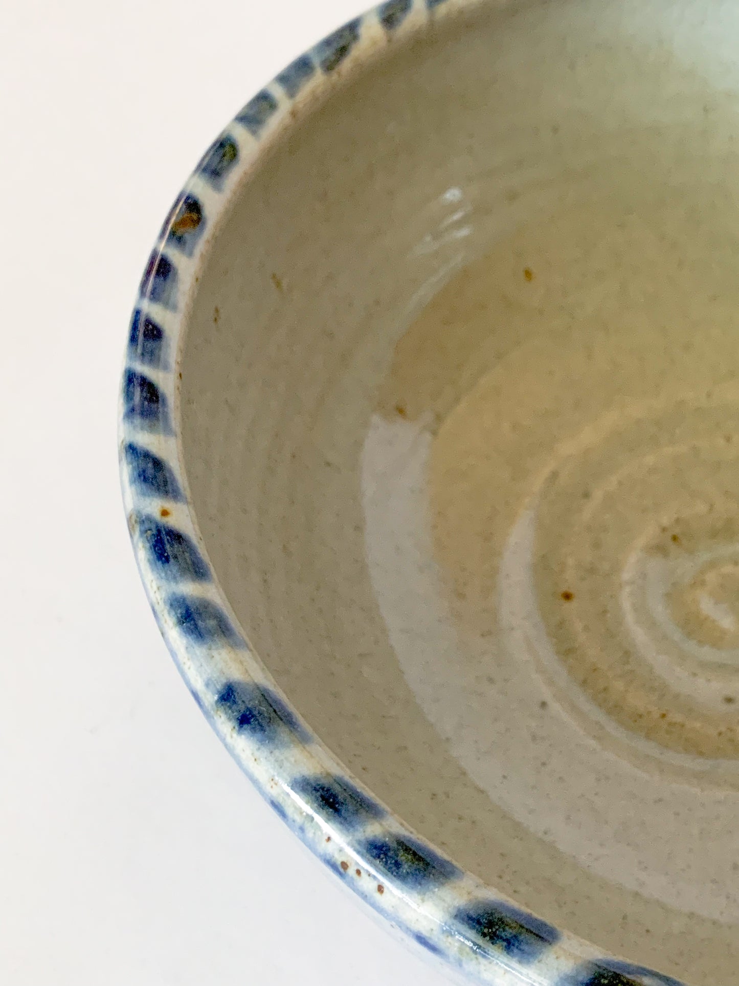 Studio Pottery Bowl with blue dash design on rim