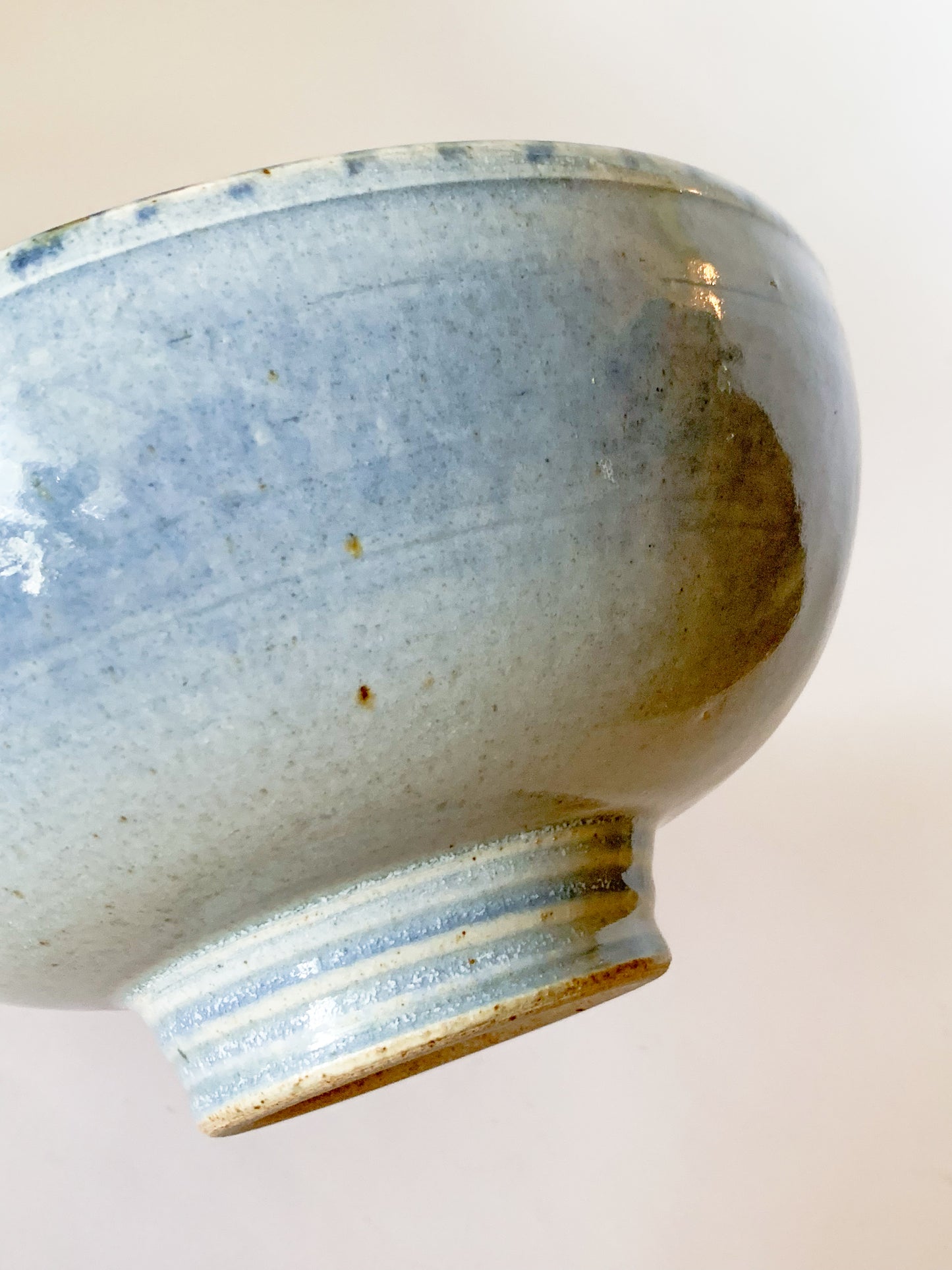 Studio Pottery Bowl with blue dash design on rim