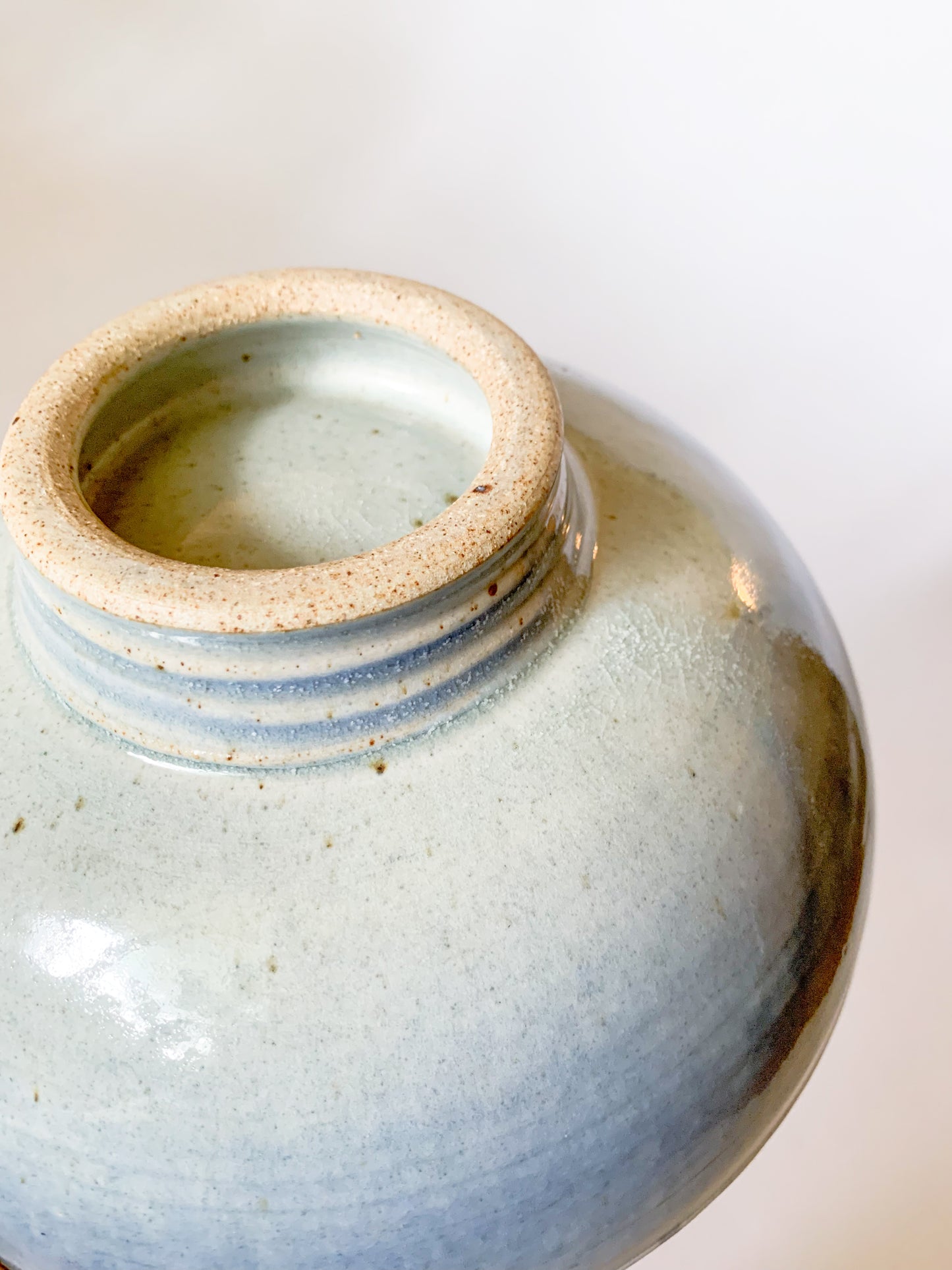 Studio Pottery Bowl with blue dash design on rim