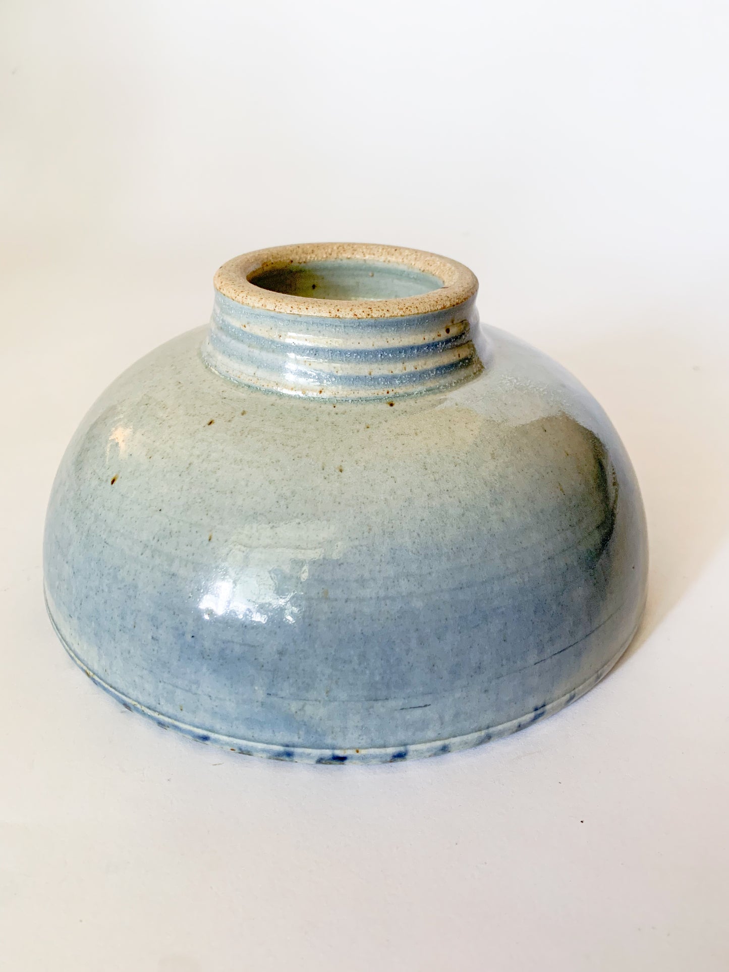 Studio Pottery Bowl with blue dash design on rim