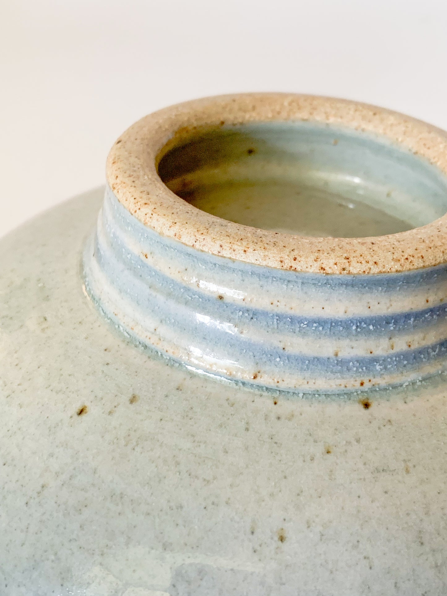 Studio Pottery Bowl with blue dash design on rim