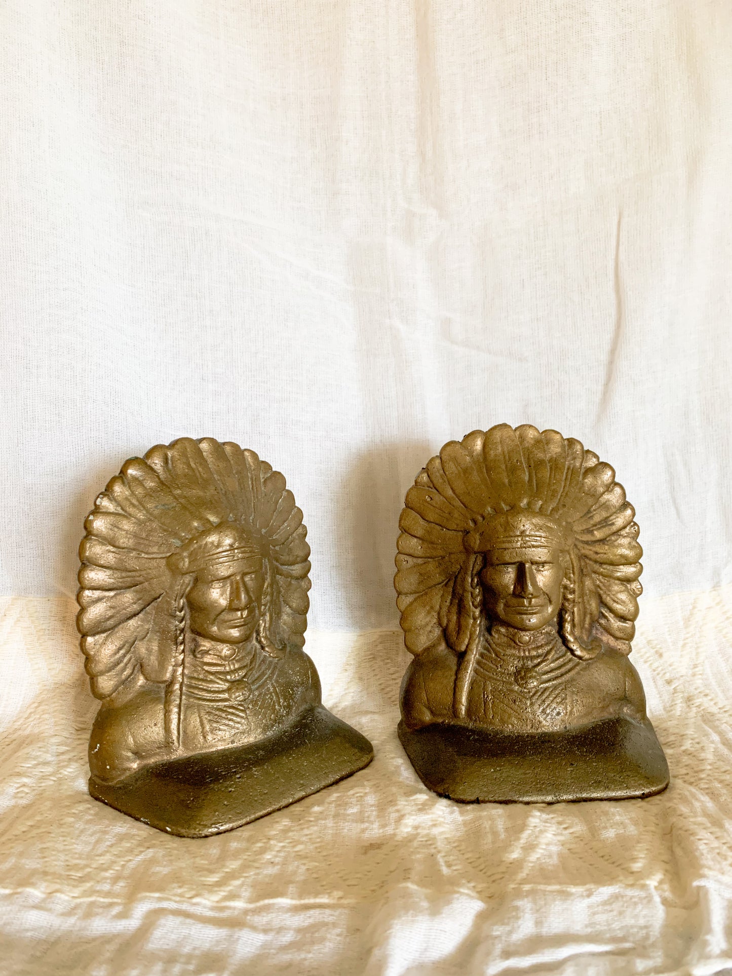 Vintage Cast Bronze Native American Chief Bookends - a Pair