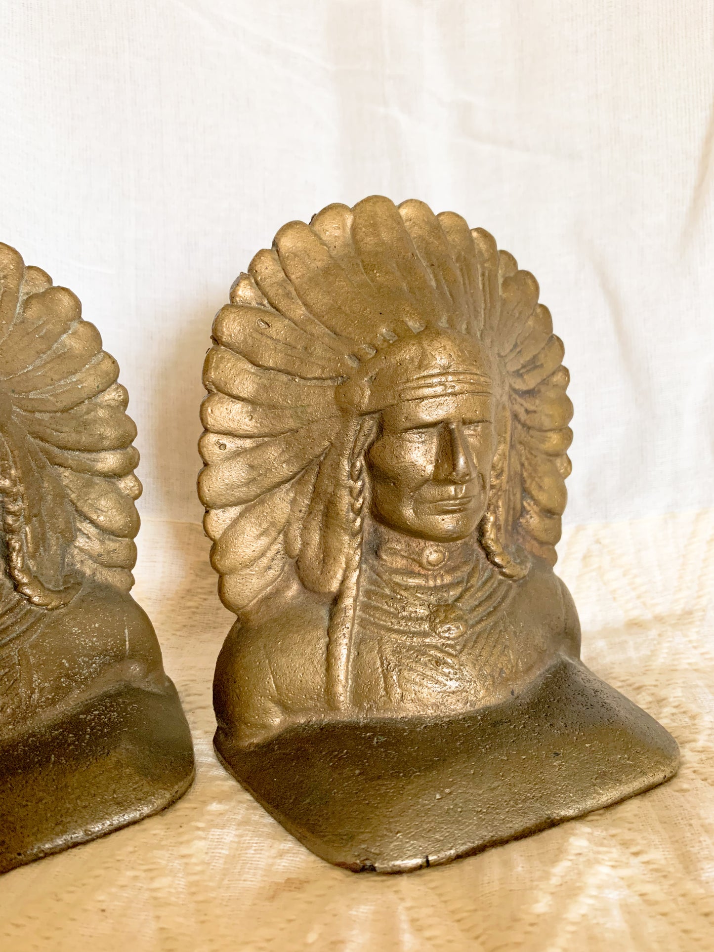 Vintage Cast Bronze Native American Chief Bookends - a Pair