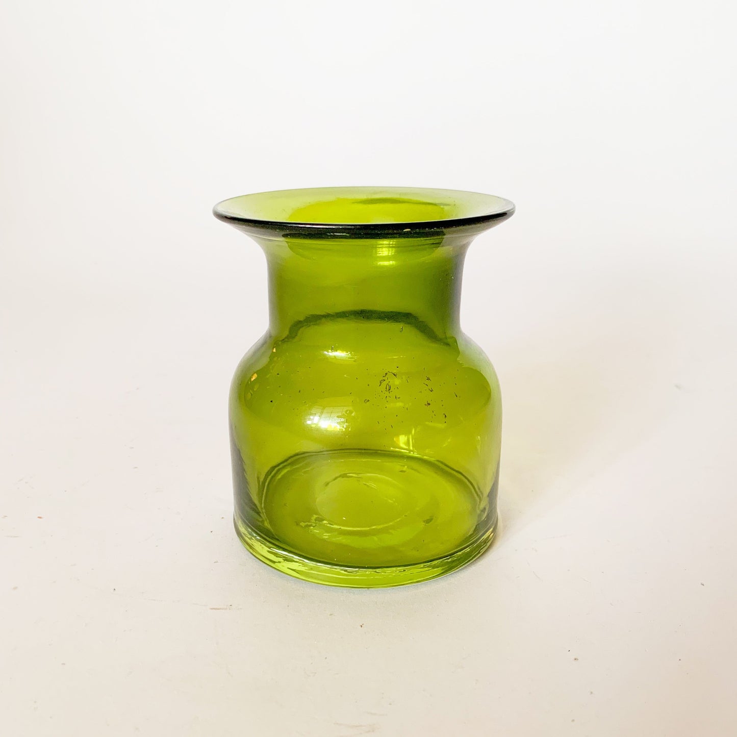 Mid-Century Hand Blown Olive Green Glass Vase