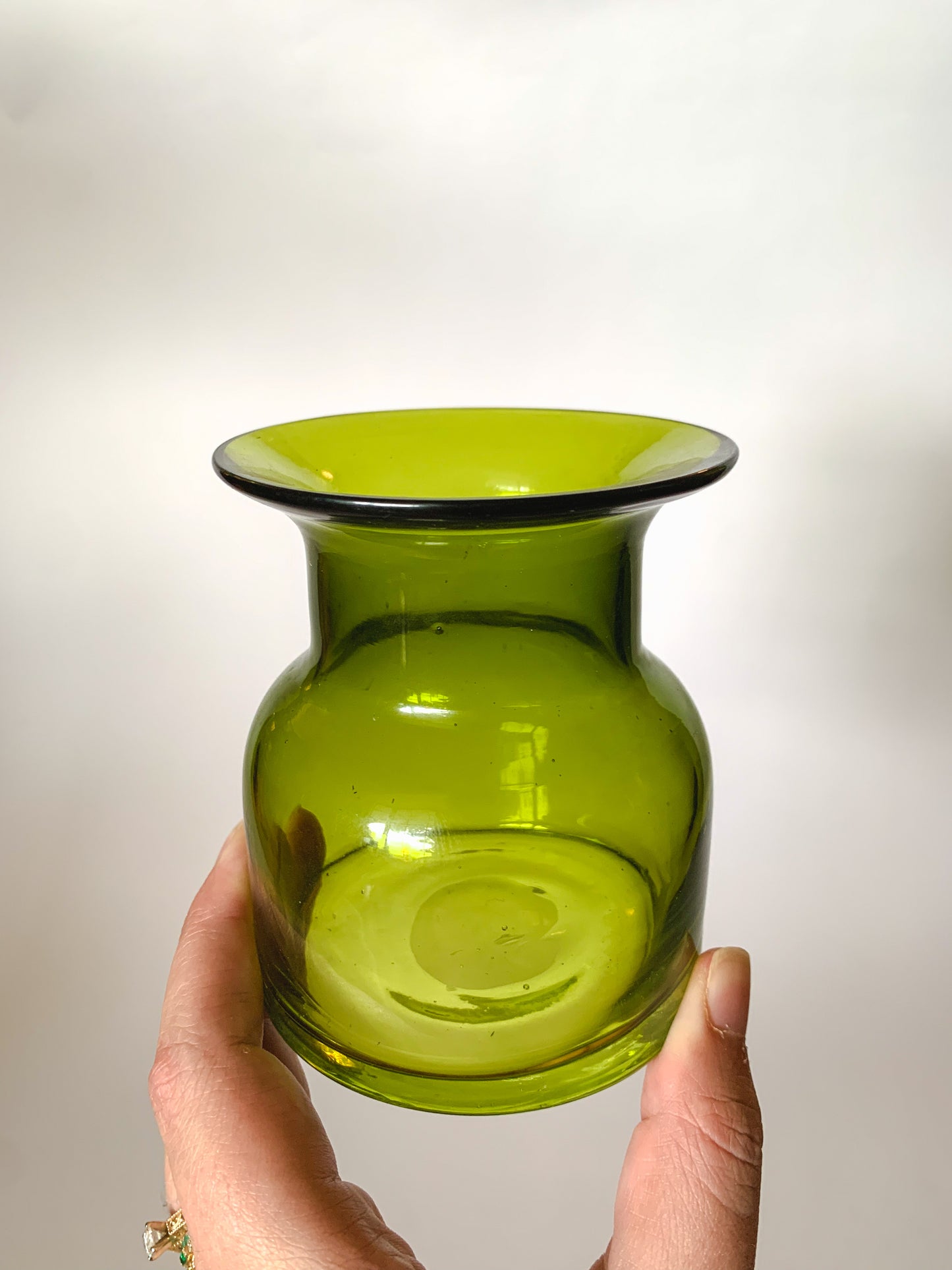 Mid-Century Hand Blown Olive Green Glass Vase